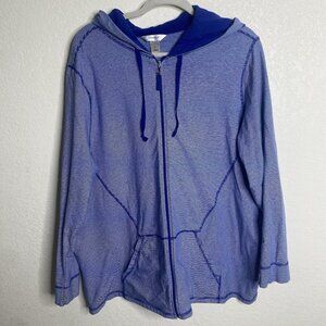 CJ Banks Hooded Jacket Womens 2X Blue White Striped Full-Zip Plus Size Coastal B